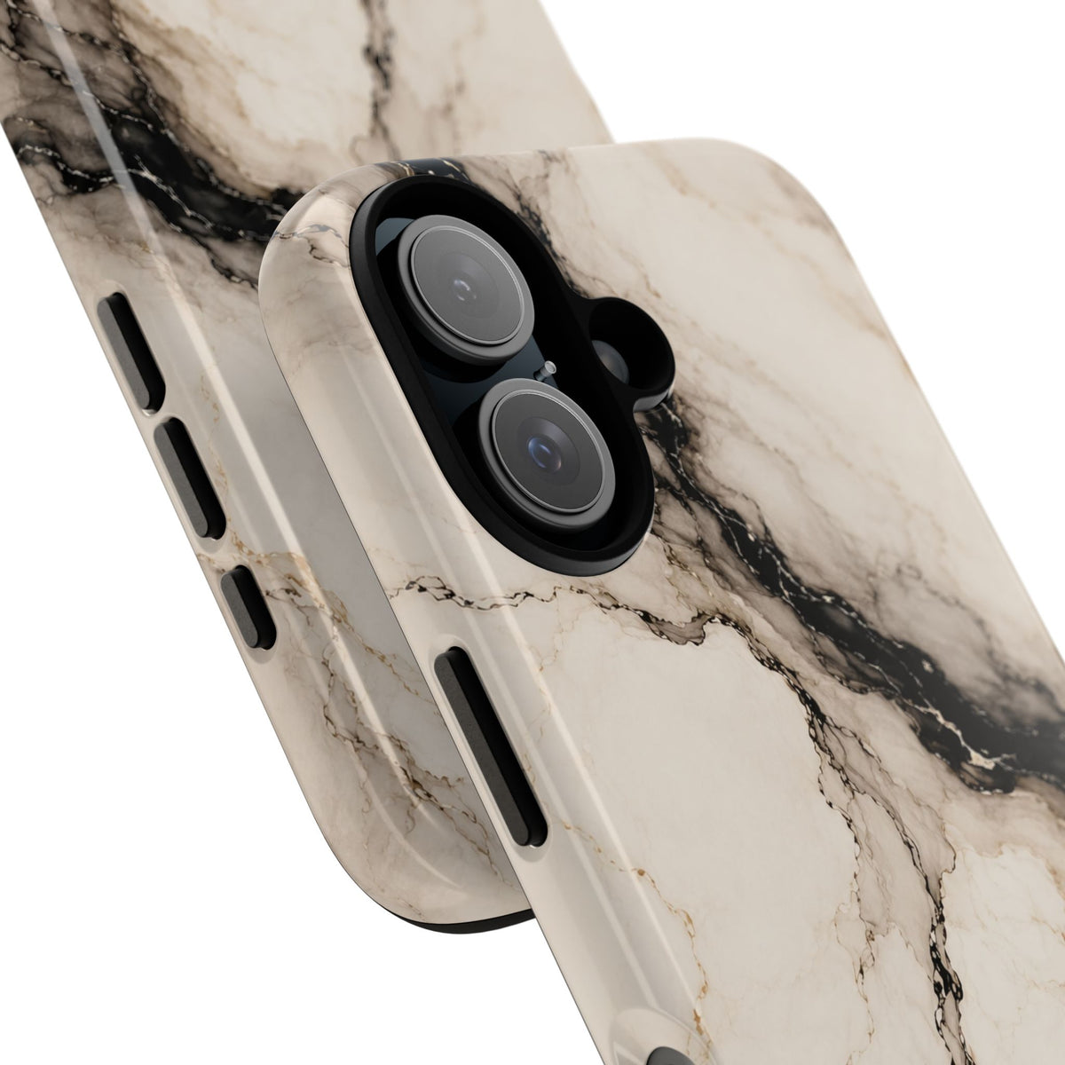 MOUZELLI Tough Phone Case Signature Black Beige Marble back view