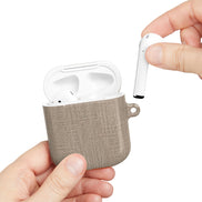 MOUZELLI Linen AirPods Case Taupe flat lay