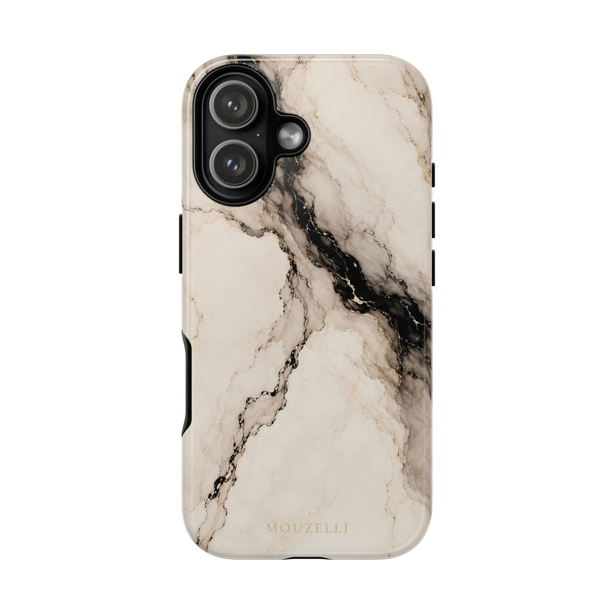 MOUZELLI Tough Phone Case Signature Black Beige Marble detail texture