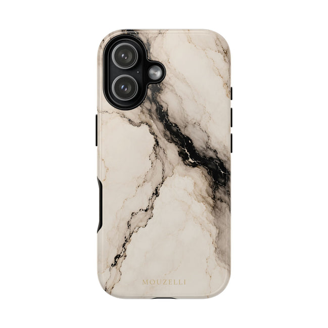 MOUZELLI Tough Phone Case Signature Black Beige Marble detail texture