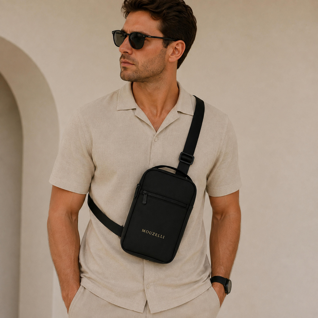 MOUZELLI Sling Bag Noir lifestyle mockup