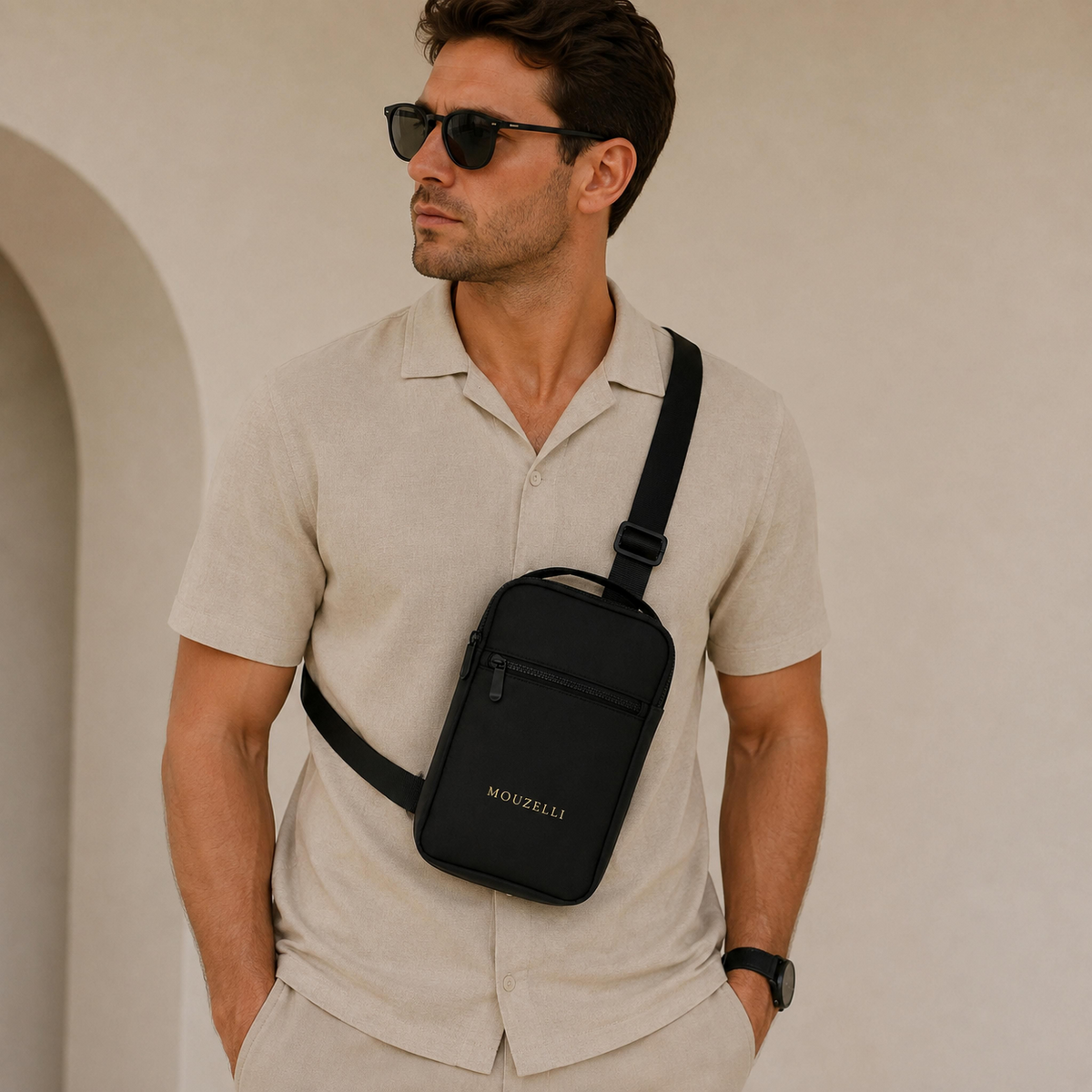 MOUZELLI Sling Bag Noir lifestyle mockup