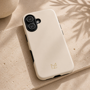 MOUZELLI Tough Phone Case Logo Beige lifestyle mockup