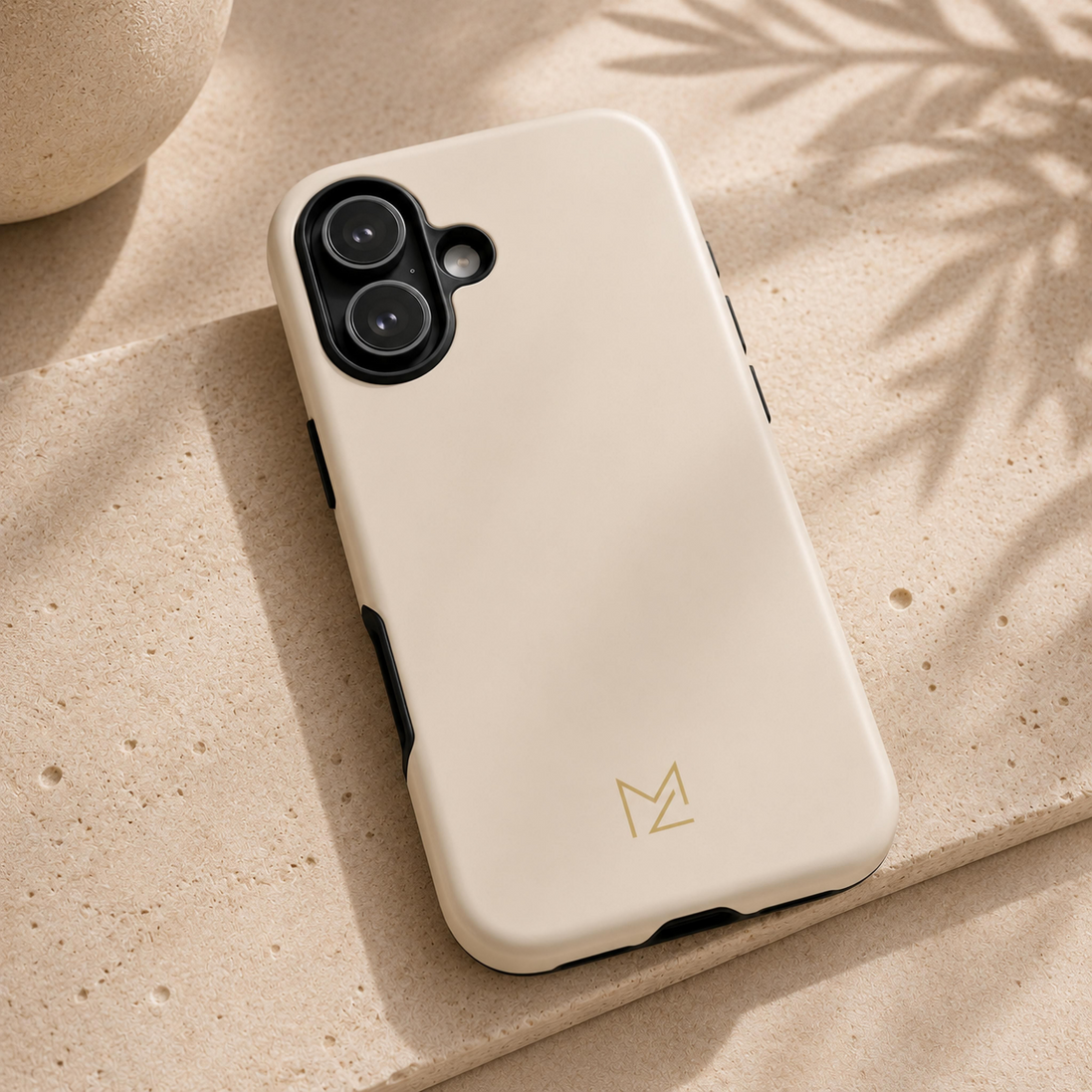 MOUZELLI Tough Phone Case Logo Beige lifestyle mockup