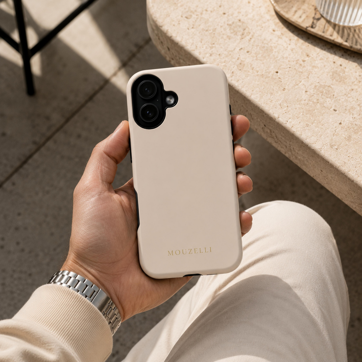 MOUZELLI Tough Phone Case Signature Beige detail texture