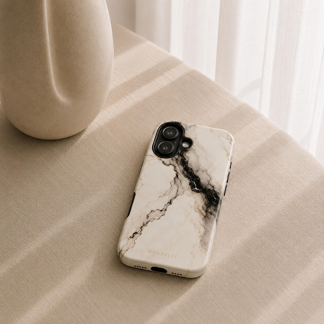 MOUZELLI Tough Phone Case Signature Black Beige Marble lifestyle mockup