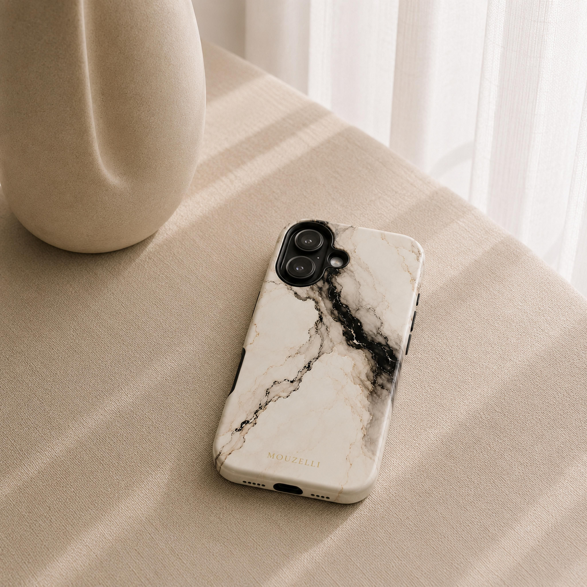 MOUZELLI Tough Phone Case Signature Black Beige Marble lifestyle mockup
