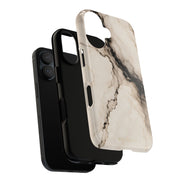 MOUZELLI Tough Phone Case Signature Black Beige Marble flat lay