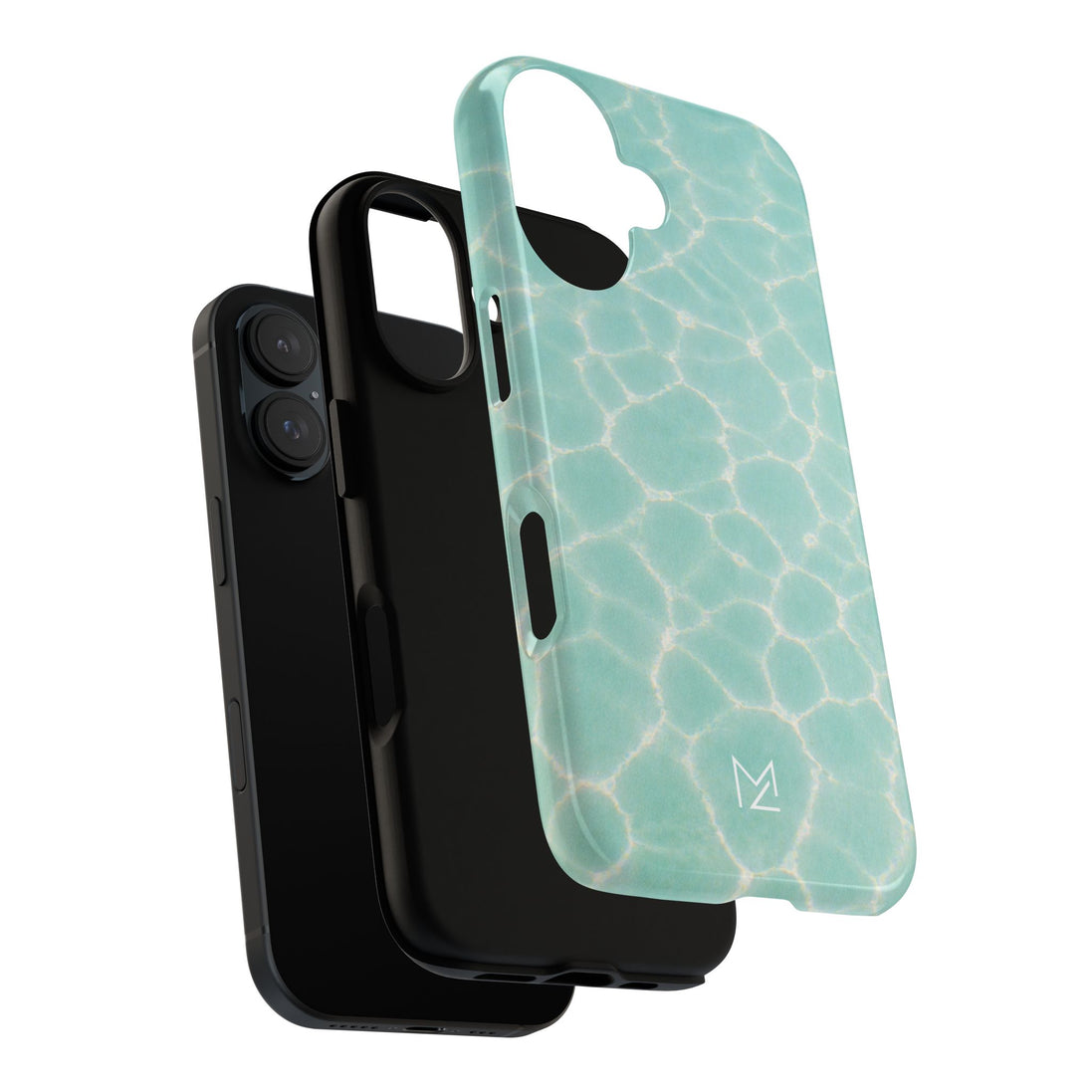 MOUZELLI Tough Phone Case Logo Turquoise Aqua flat lay